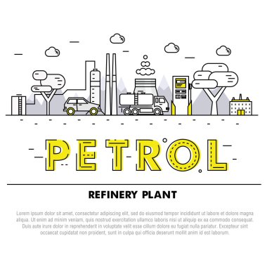 Modern petrol industry thin block line flat icons and compositio
