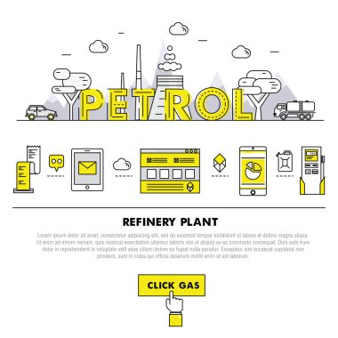 Modern petrol industry thin block line flat icons and compositio