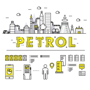 Modern petrol industry thin block line flat icons and compositio