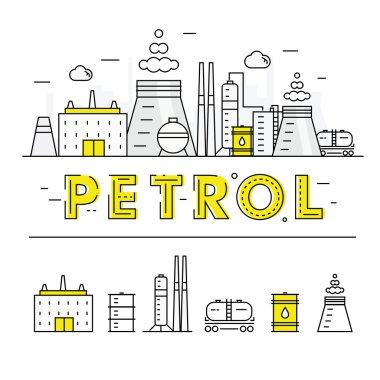 Modern petrol industry thin block line flat icons and compositio
