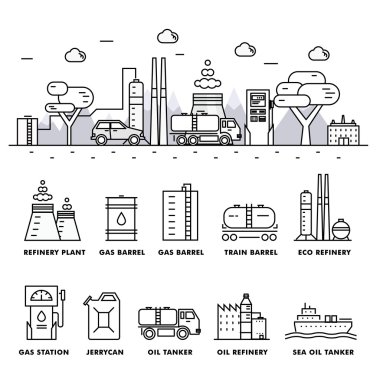 Modern petrol industry thin block line flat icons