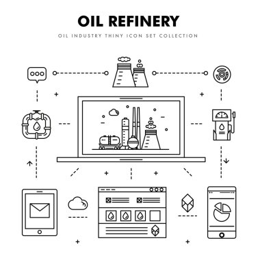 Modern petrol industry thin block line flat icons