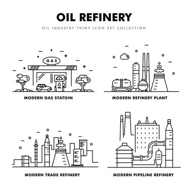 Modern petrol industry thin block line flat icons