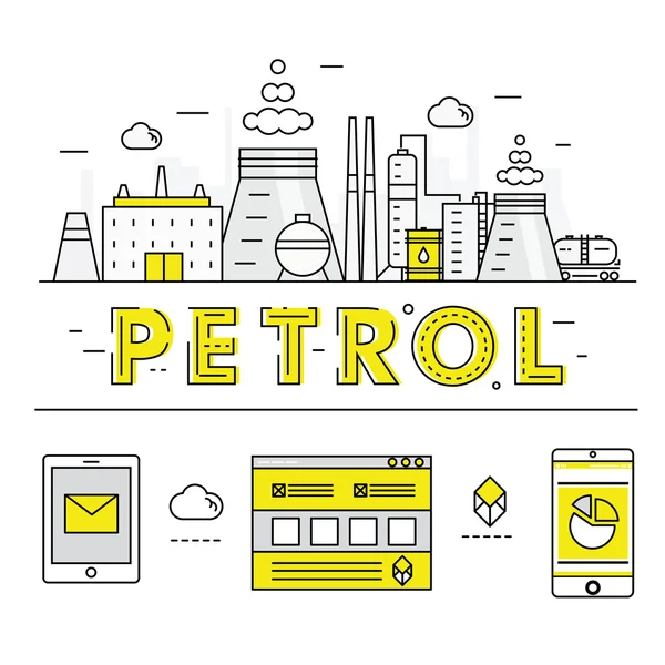 Modern petrol industry thin block line flat icons and compositio — Stockvector