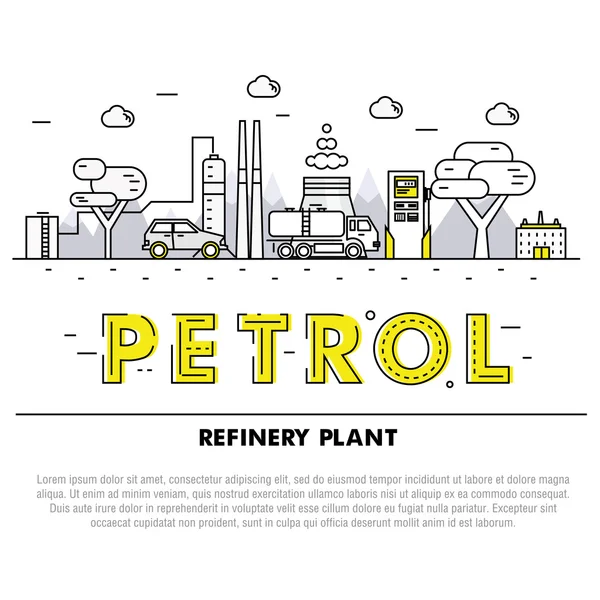 Indústria petrolífera moderna linha bloco fino ícones planos e compositio —  Vetores de Stock