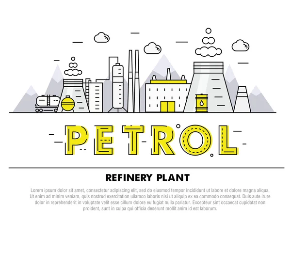 Modern petrol industry thin block line flat icons and compositio — Wektor stockowy