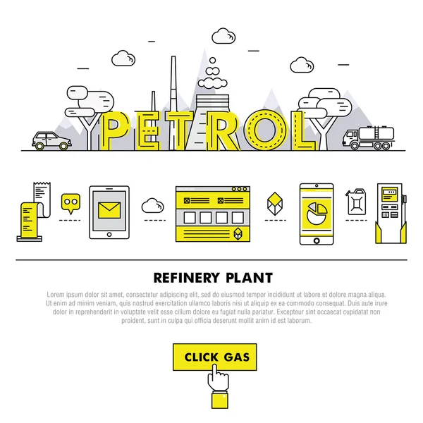 Industria moderna de la gasolina línea de bloques delgados iconos planos y compositio — Vector de stock