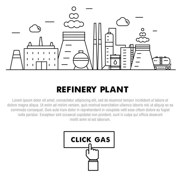 Iconos planos de línea de bloque delgado de la industria moderna de la gasolina — Vector de stock