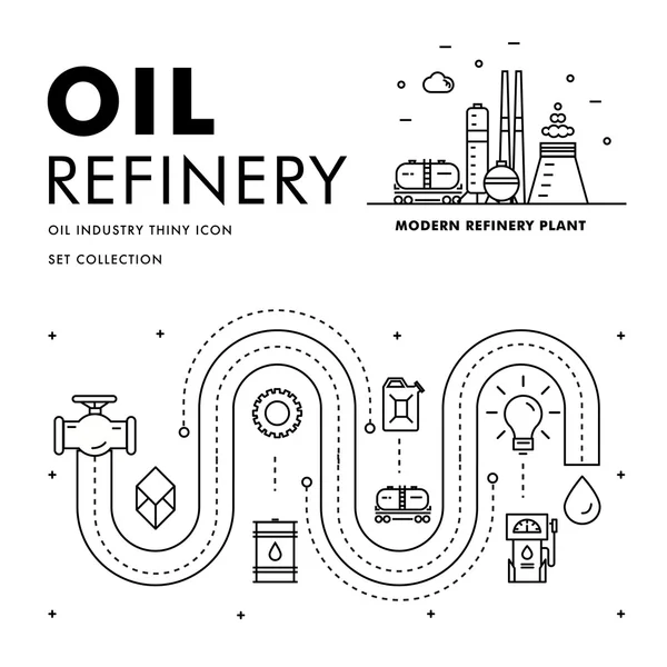 Indústria petrolífera moderna ícones planos linha bloco fino — Vetor de Stock