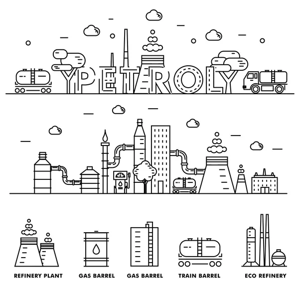 Modern petrol industry thin block line flat icons — Stock Vector