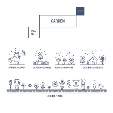 Modern thin line garden isolated flower icon set 