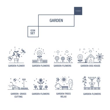 Modern thin line garden isolated flower icon set 