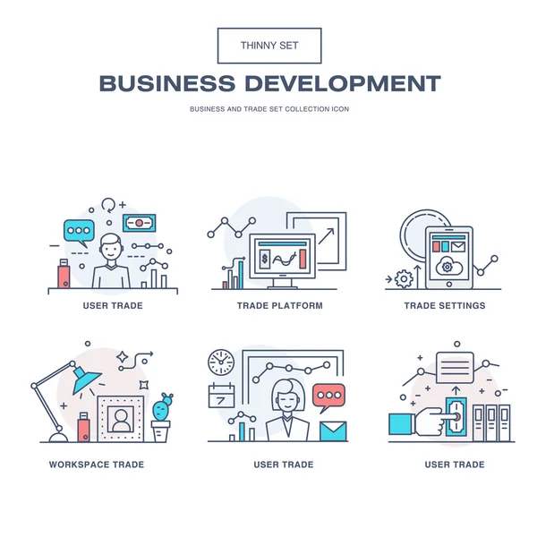 Icônes d'affaires de ligne mince moderne ensemble de développement d'applications — Image vectorielle