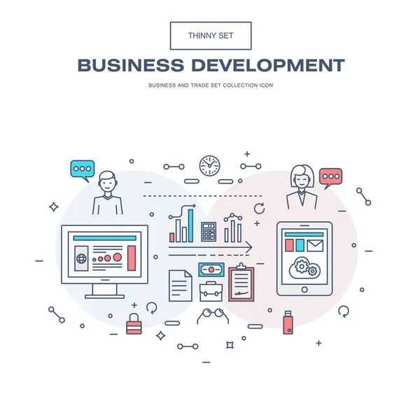 Moderno conjunto de ícones de negócios de linha fina de desenvolvimento de aplicações — Vetor de Stock
