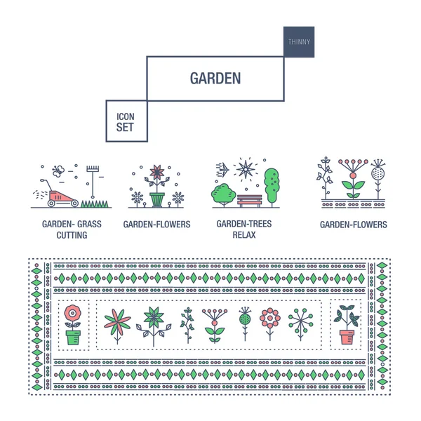 Conjunto de iconos de flor aislada jardín de línea delgada moderna — Vector de stock