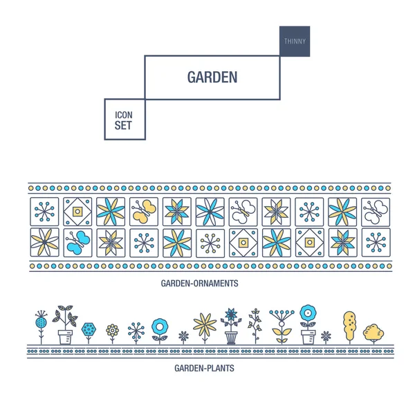 Modern thin line garden isolated flower icon set — Stock Vector