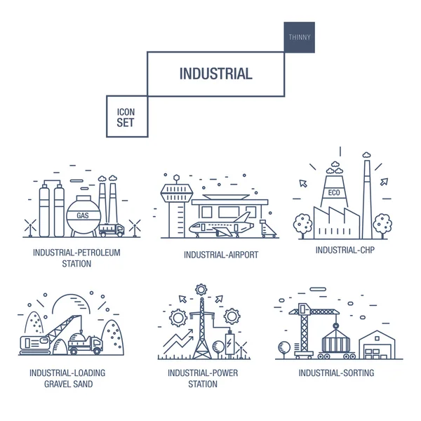 Ikon industri besar diatur dengan elemen desain gas, zaitun, bersih - Stok Vektor