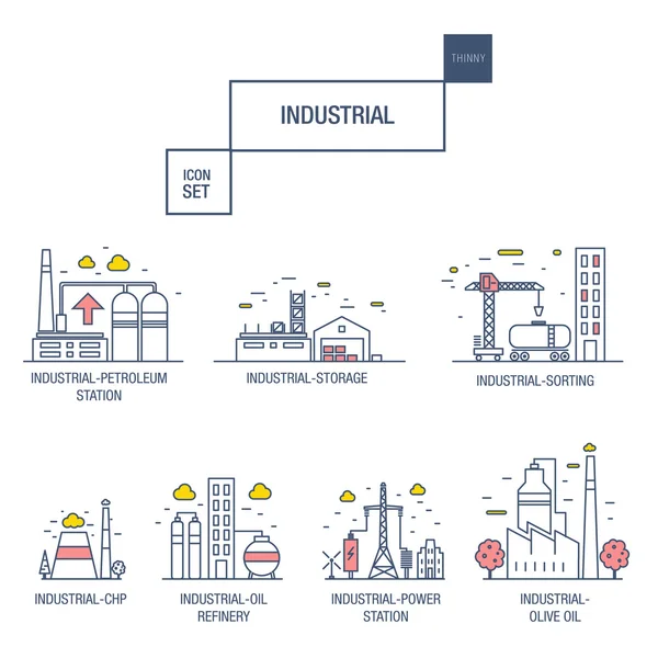 Stora industriella Ikonuppsättning med design element gas, olive, ren — Stock vektor