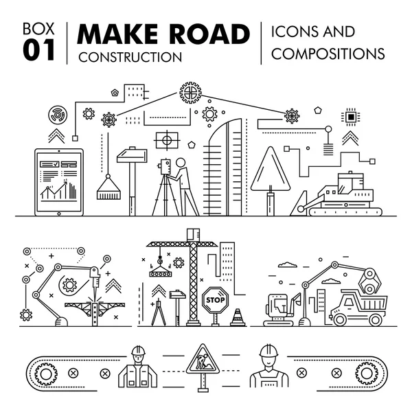 Compositions modernes construction de routes bloc de ligne mince — Image vectorielle