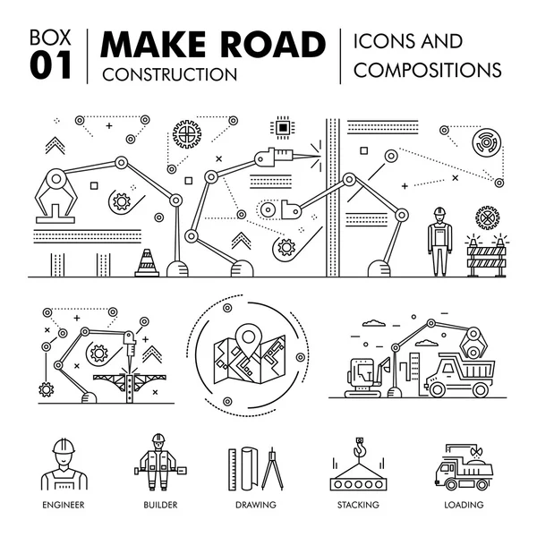 Compositions modernes construction de routes bloc de ligne mince — Image vectorielle