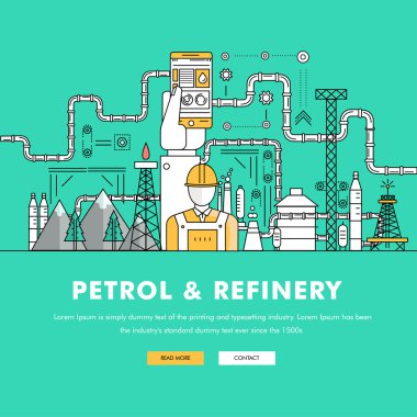 Modern petrol industry thin block line flat color icons 