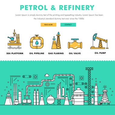 Modern petrol industry thin block line flat color icons 