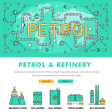 Modern petrol industry thin block line flat color icons 