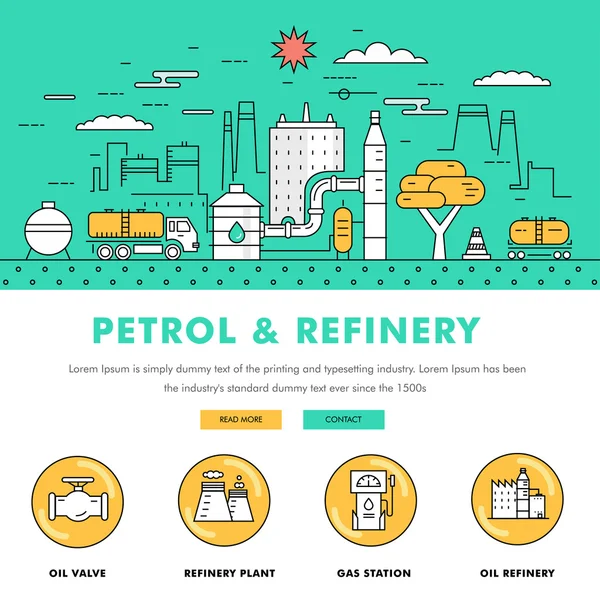 Modern petrol industry thin block line flat color icons — Διανυσματικό Αρχείο