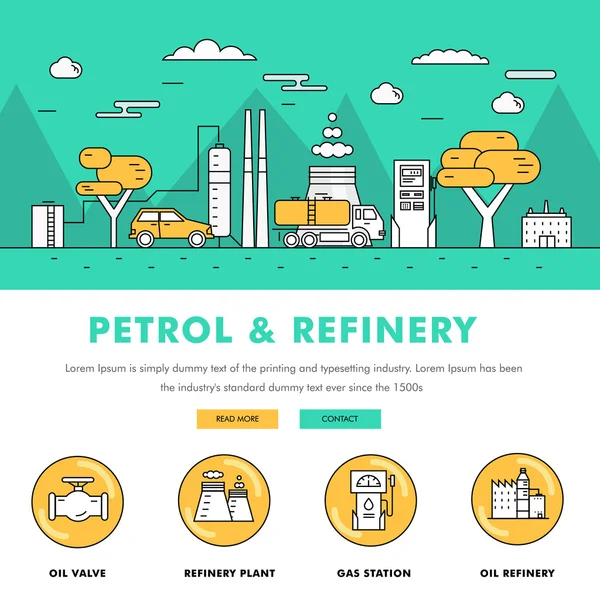 Modern petrol industry thin block line flat color icons — Wektor stockowy
