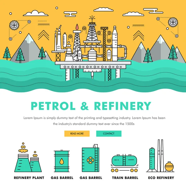 Modern petrol industry thin block line flat color icons — Stockvector