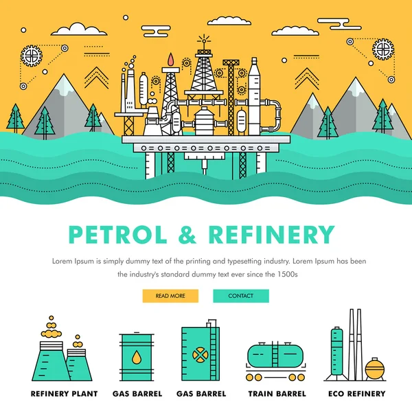 Iconos de color plano de línea de bloque delgado de la industria moderna de la gasolina — Archivo Imágenes Vectoriales