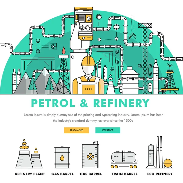 Modern petrol industry thin block line flat color icons — Διανυσματικό Αρχείο