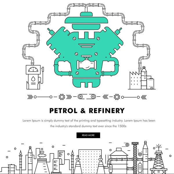 Modern petrol industry thin block line flat color icons — Stockvector