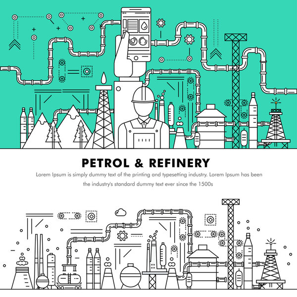 Modern petrol industry thin block line flat color icons 