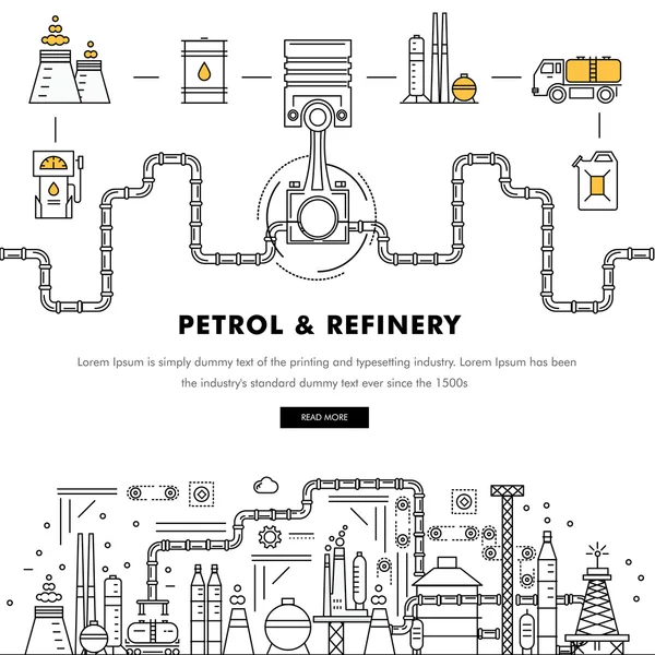 Modern petrol industry thin block line flat color icons — Stock vektor