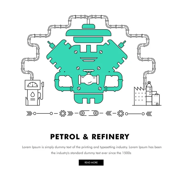 Modern petrol industry thin block line flat color icons — Stockvector