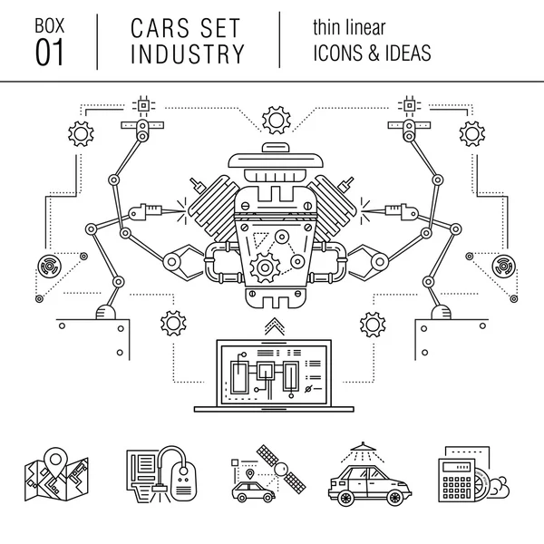 Tipis baris industri mobil dalam gaya modern - Stok Vektor