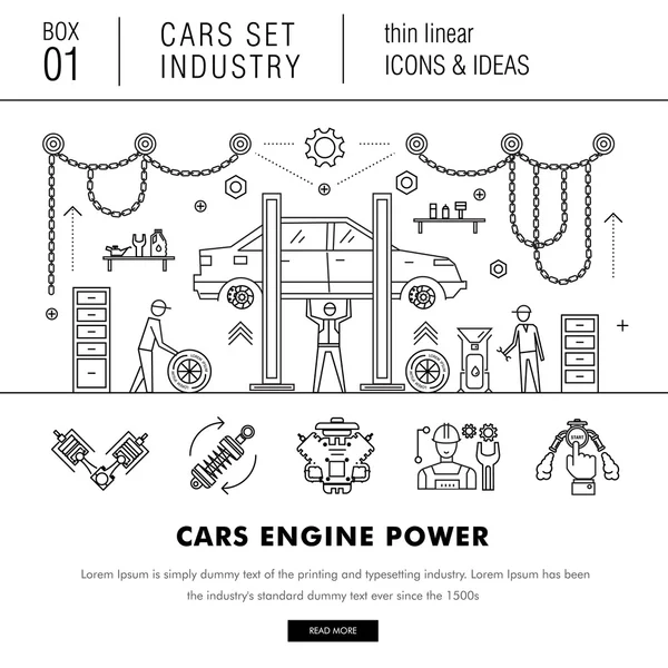 Thin line car industry in modern style — Stok Vektör