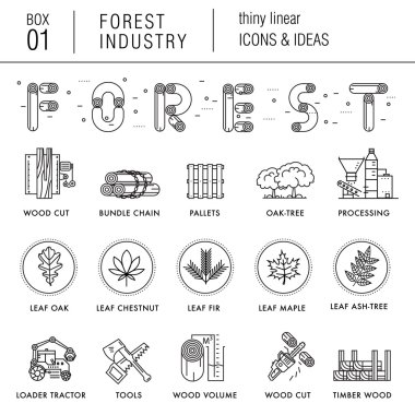 Forest industry in modern thin linear style with various timber  clipart