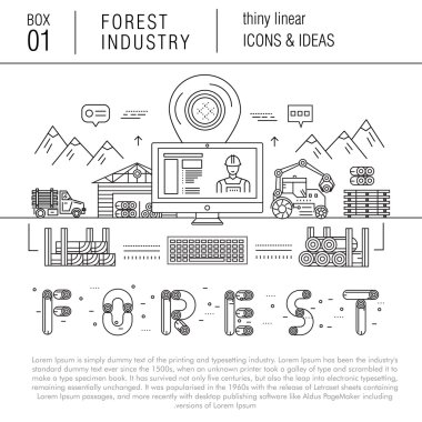 Forest industry in modern thin linear style with various timber  clipart