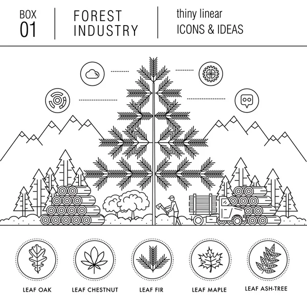 Industria forestal en estilo lineal delgado moderno con varias maderas — Vector de stock