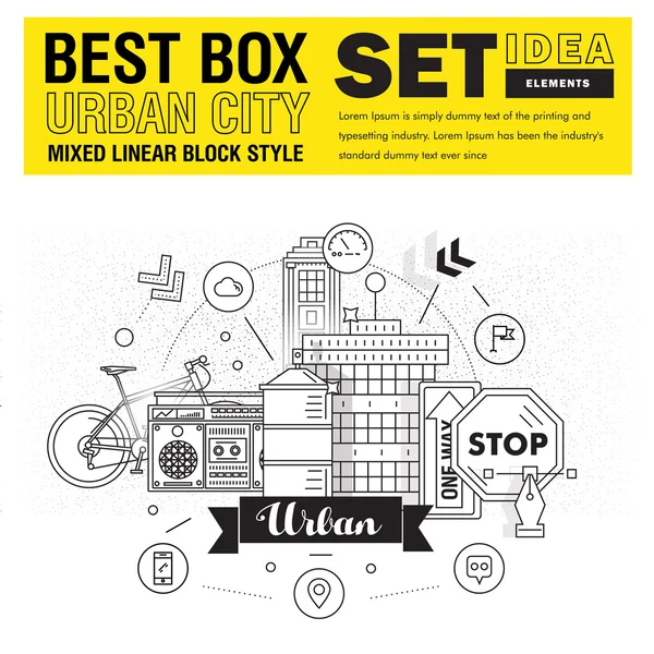 Moderna melhor caixa urbana elementos da cidade definir ideias — Vetor de Stock