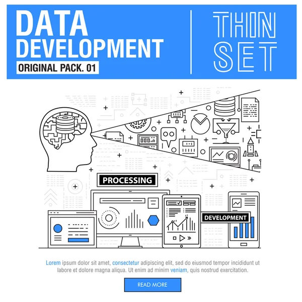 Új modern vékony vonal ikonok beállítása fejlesztési adatok elemzése — Stock Vector