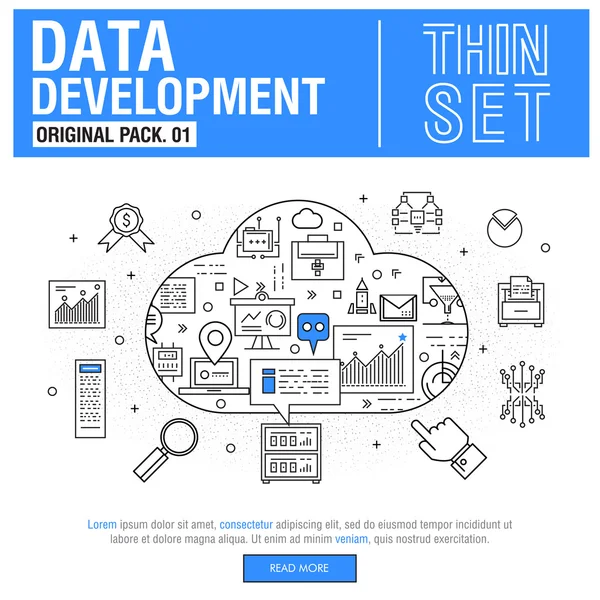 Új modern vékony vonal ikonok beállítása fejlesztési adatok elemzése — Stock Vector