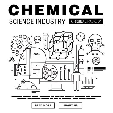 Modern kimya bilim sanayi. İnce çizgi simgeler Biyoloji teknoloji ayarlayın. Laboratuvar küresel endüstri elemanları ile koleksiyon küme. Premium Kalite vektör simgesi. Kontur piktogram web tasarımı için.