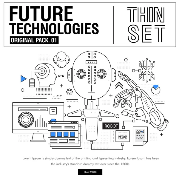 Novos ícones de linha fina moderna definir a tecnologia do futuro — Vetor de Stock