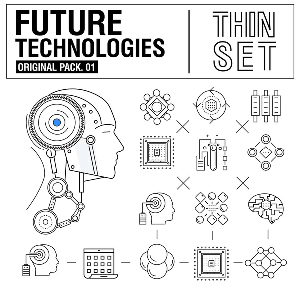 Új, modern vékonyvonali ikonok beállítják a jövő technológiáját — Stock Vector