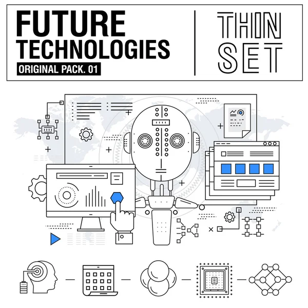 stock vector New modern thin line icons set technology of future