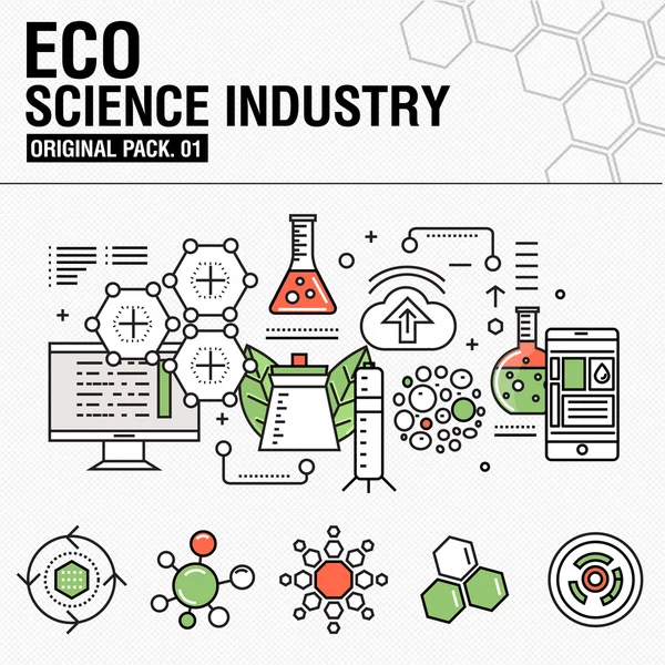 Modern Eco Science Industry. Tunna linje ikoner set — Stock vektor