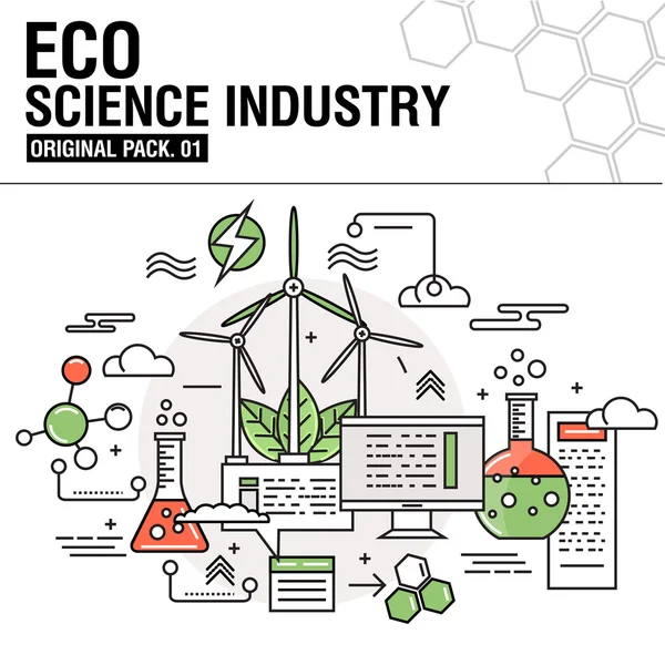 Industria moderna de ciencias ecológicas. Conjunto de iconos de línea delgada — Vector de stock